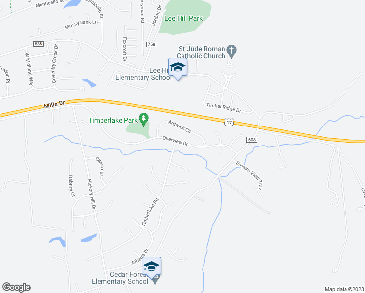 map of restaurants, bars, coffee shops, grocery stores, and more near 3512 Overview Drive in Fredericksburg