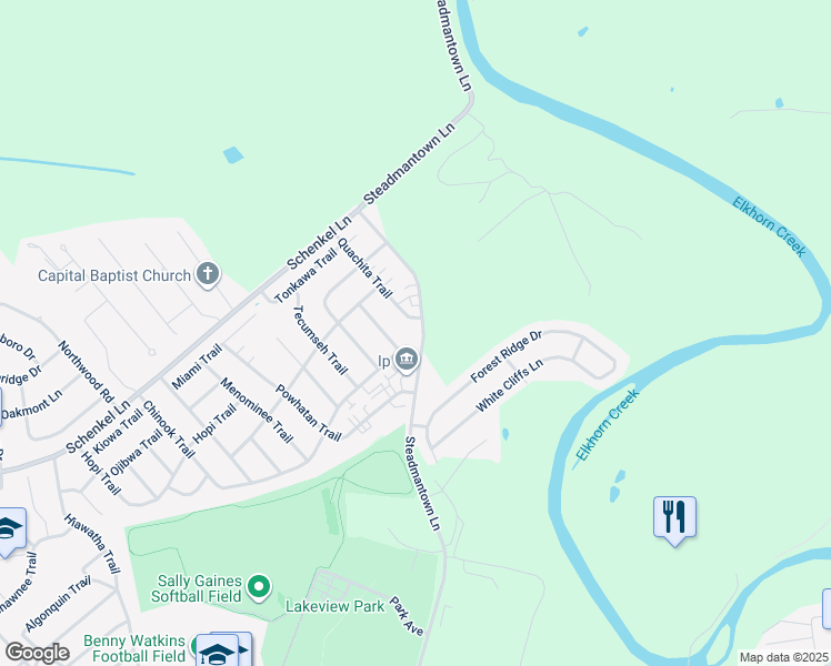 map of restaurants, bars, coffee shops, grocery stores, and more near 1403 Steadmantown Lane in Frankfort