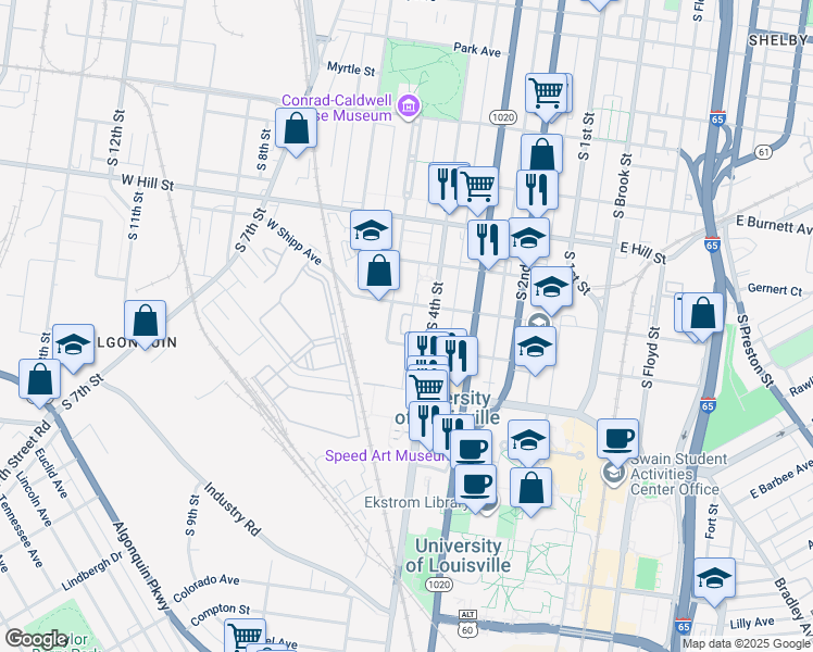 map of restaurants, bars, coffee shops, grocery stores, and more near 405 Reg Smith Circle in Louisville