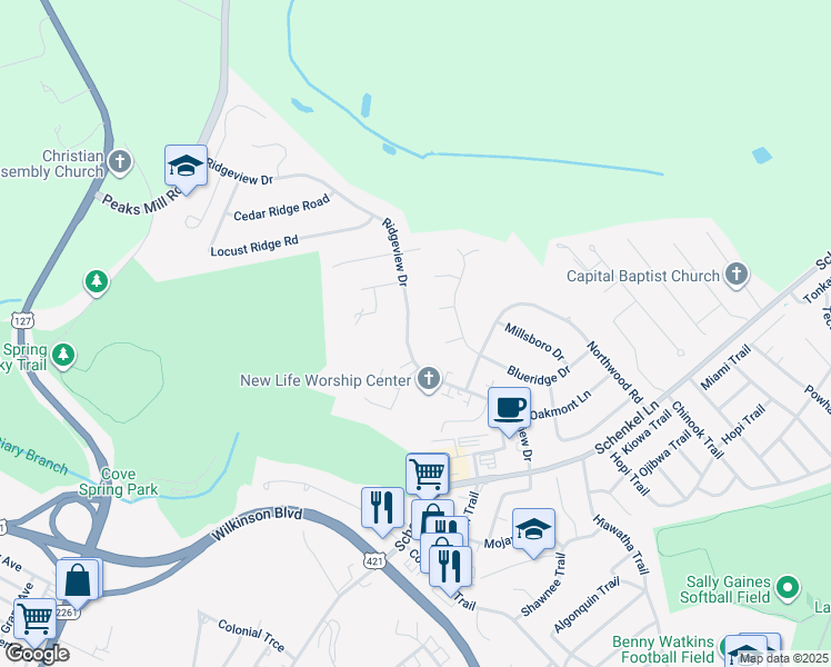 map of restaurants, bars, coffee shops, grocery stores, and more near 799 Ridgeview Drive in Frankfort