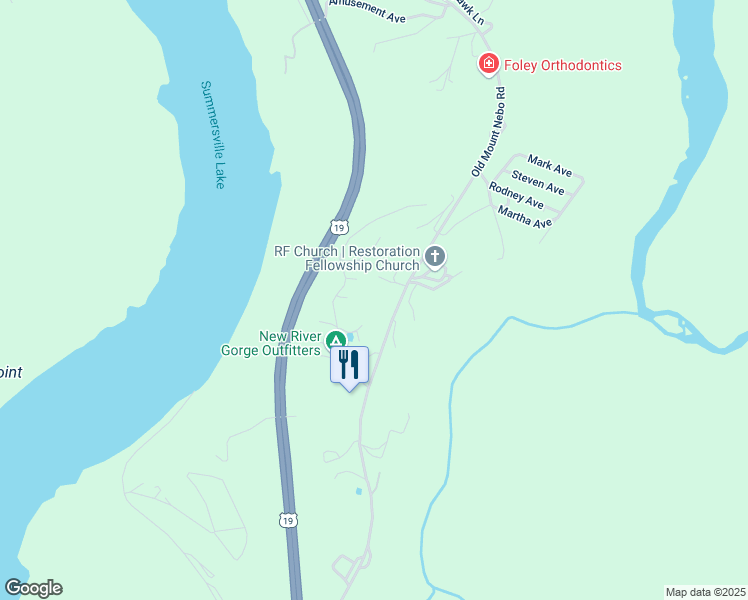 map of restaurants, bars, coffee shops, grocery stores, and more near 28 Breakwater Road in Mount Nebo