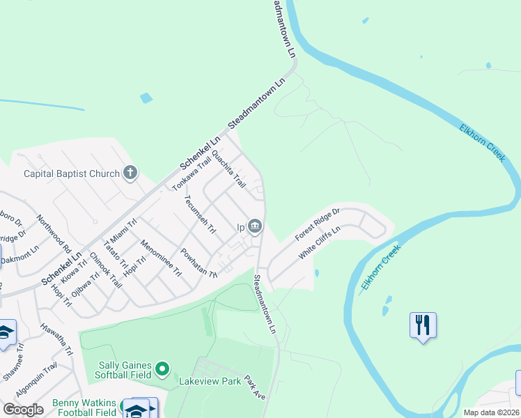 map of restaurants, bars, coffee shops, grocery stores, and more near 1407 Steadmantown Lane in Frankfort
