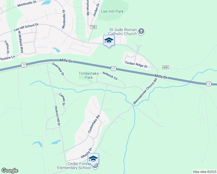 map of restaurants, bars, coffee shops, grocery stores, and more near 3520 Overview Drive in Fredericksburg