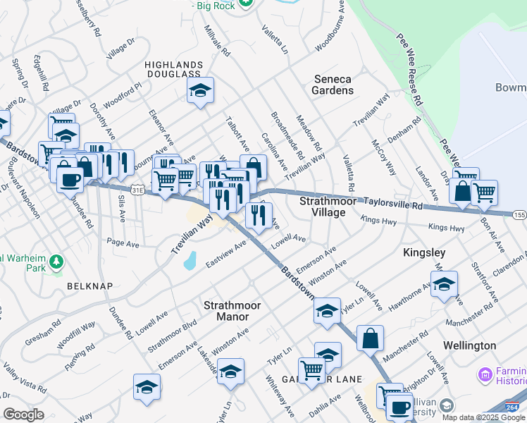 map of restaurants, bars, coffee shops, grocery stores, and more near 2236 Kaelin Avenue in Louisville