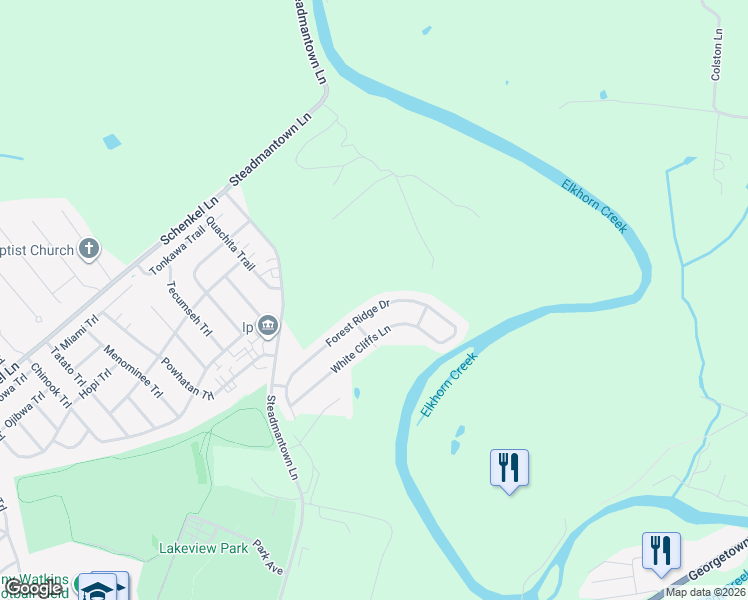 map of restaurants, bars, coffee shops, grocery stores, and more near 409 Forest Ridge Drive in Frankfort