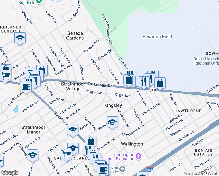 map of restaurants, bars, coffee shops, grocery stores, and more near 2604 Taylorsville Road in Louisville