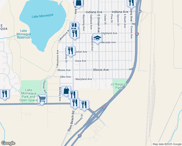map of restaurants, bars, coffee shops, grocery stores, and more near 2707 Oakland Avenue in Pueblo