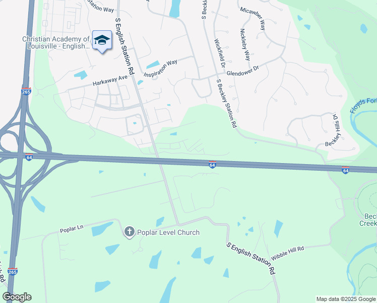 map of restaurants, bars, coffee shops, grocery stores, and more near Interstate 64 in Louisville