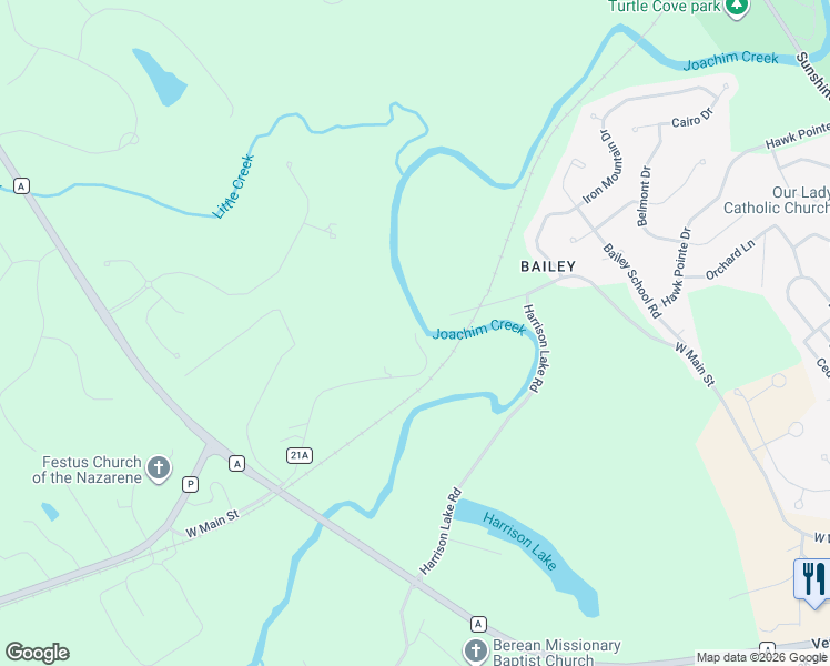 map of restaurants, bars, coffee shops, grocery stores, and more near 1799 State Highway 21A in Festus