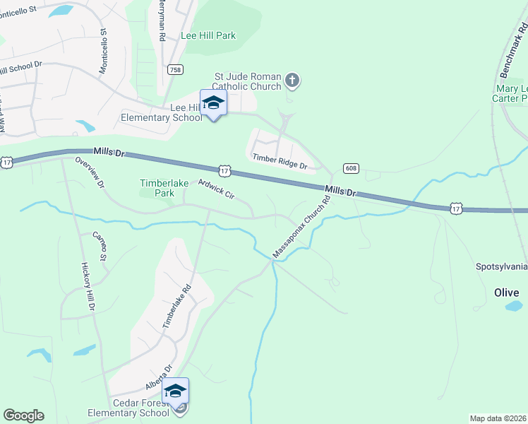 map of restaurants, bars, coffee shops, grocery stores, and more near 3409 Overview Drive in Fredericksburg