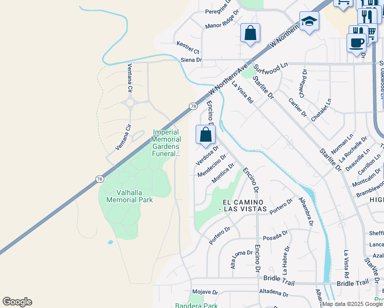 map of restaurants, bars, coffee shops, grocery stores, and more near 33 Pedregal Lane in Pueblo