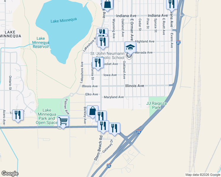 map of restaurants, bars, coffee shops, grocery stores, and more near 2706 Poplar Street in Pueblo