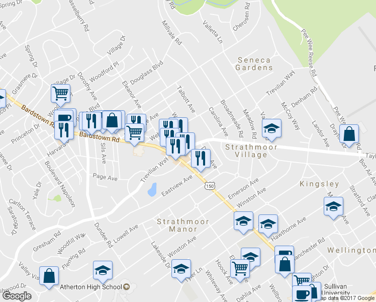 map of restaurants, bars, coffee shops, grocery stores, and more near 2230 Taylorsville Road in Louisville