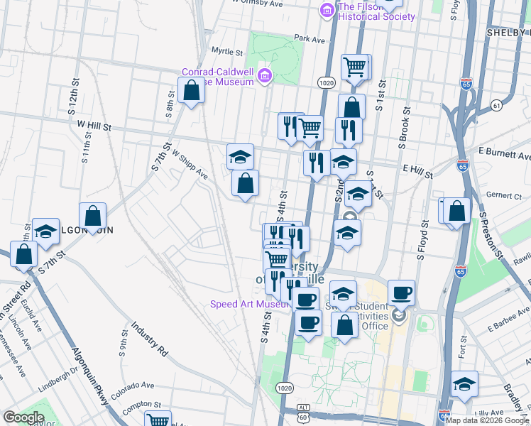 map of restaurants, bars, coffee shops, grocery stores, and more near 406 Reg Smith Circle in Louisville