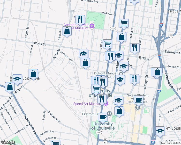 map of restaurants, bars, coffee shops, grocery stores, and more near 405 Reg Smith Circle in Louisville