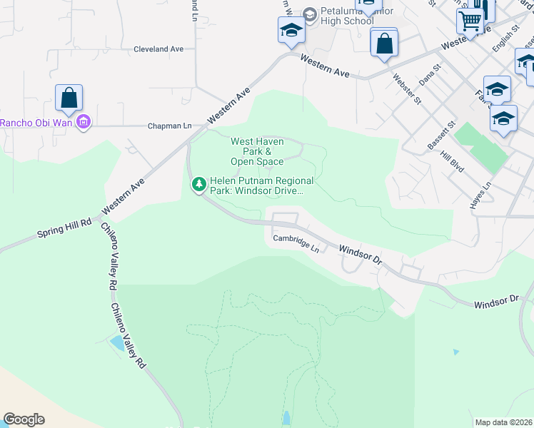 map of restaurants, bars, coffee shops, grocery stores, and more near 265 Edinburgh Lane in Petaluma