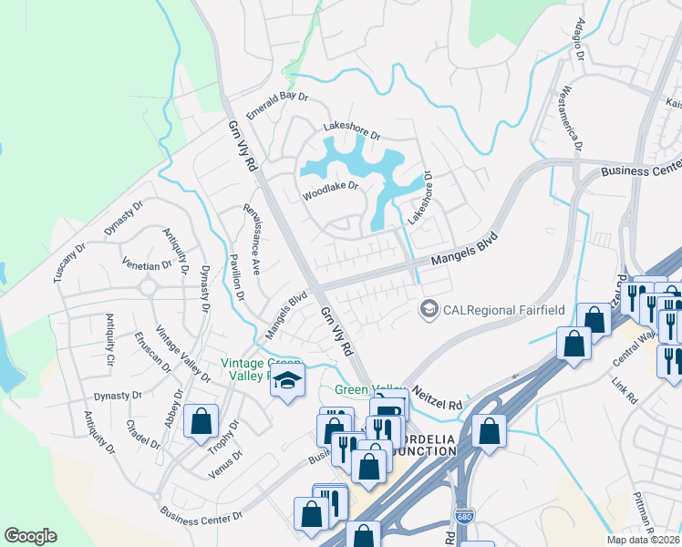 map of restaurants, bars, coffee shops, grocery stores, and more near 513 Diamond Creek Court in Fairfield