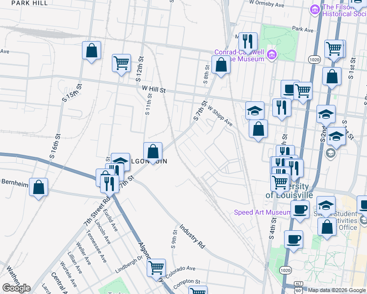 map of restaurants, bars, coffee shops, grocery stores, and more near 661 Mix Avenue in Louisville