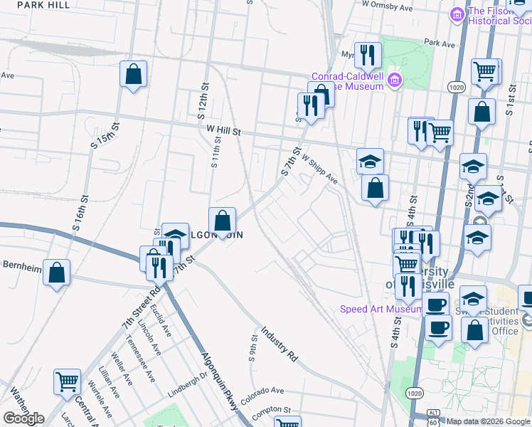 map of restaurants, bars, coffee shops, grocery stores, and more near 661 Mix Avenue in Louisville
