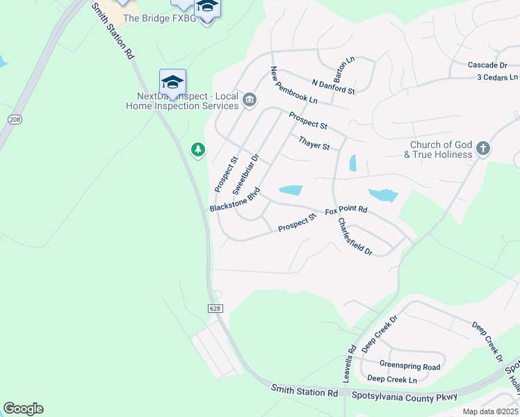 map of restaurants, bars, coffee shops, grocery stores, and more near 6102 Sweetbriar Drive in Fredericksburg