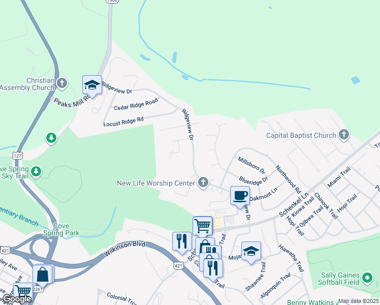 map of restaurants, bars, coffee shops, grocery stores, and more near 799 Ridgeview Drive in Frankfort