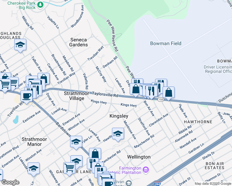 map of restaurants, bars, coffee shops, grocery stores, and more near 2604 Taylorsville Road in Louisville