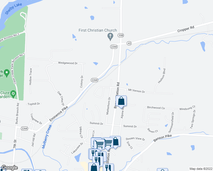 map of restaurants, bars, coffee shops, grocery stores, and more near 2008 Hearthside Circle in Shelbyville