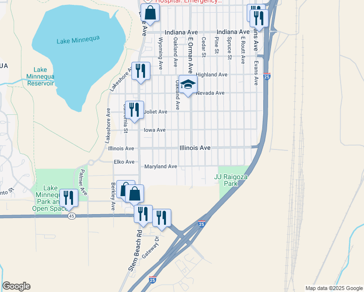 map of restaurants, bars, coffee shops, grocery stores, and more near 2707 Oakland Avenue in Pueblo