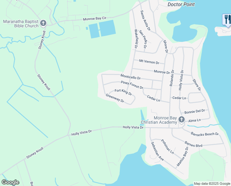 map of restaurants, bars, coffee shops, grocery stores, and more near 234 Fort King Drive in Colonial Beach