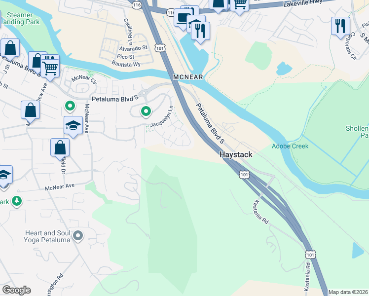 map of restaurants, bars, coffee shops, grocery stores, and more near 546 Sapphire Street in Petaluma