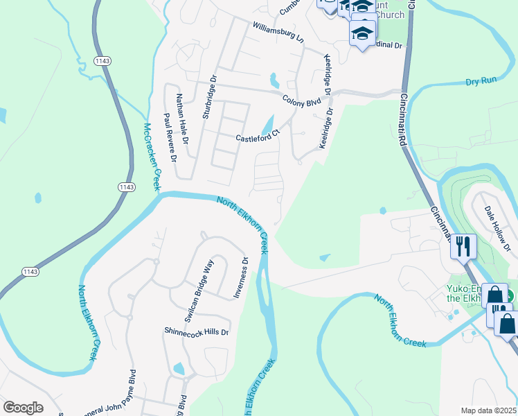 map of restaurants, bars, coffee shops, grocery stores, and more near 101 Rykara Path in Georgetown