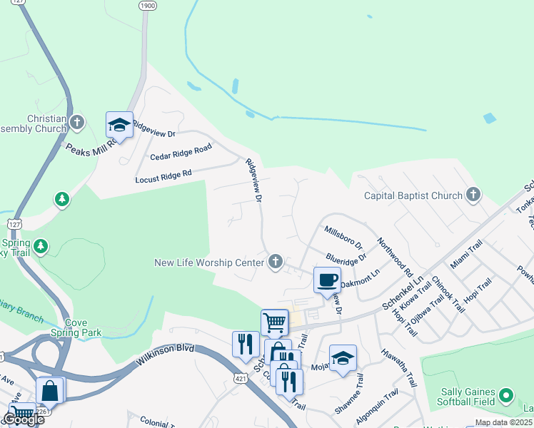 map of restaurants, bars, coffee shops, grocery stores, and more near 799 Ridgeview Drive in Frankfort