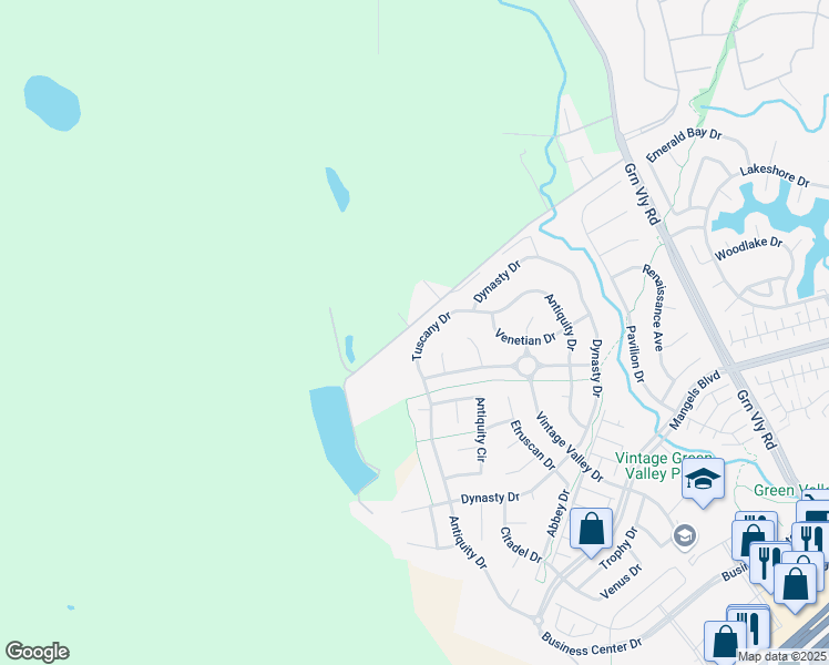 map of restaurants, bars, coffee shops, grocery stores, and more near 804 Tuscany Drive in Fairfield