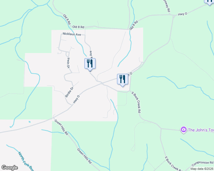 map of restaurants, bars, coffee shops, grocery stores, and more near 100 Deer Valley Lane in Gravois Mills