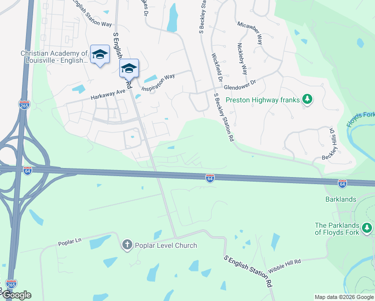 map of restaurants, bars, coffee shops, grocery stores, and more near 1007 South English Station Road in Louisville