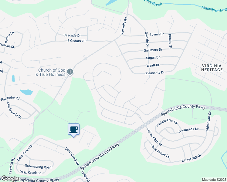 map of restaurants, bars, coffee shops, grocery stores, and more near 6004 Drewys Bluff Drive in Fredericksburg