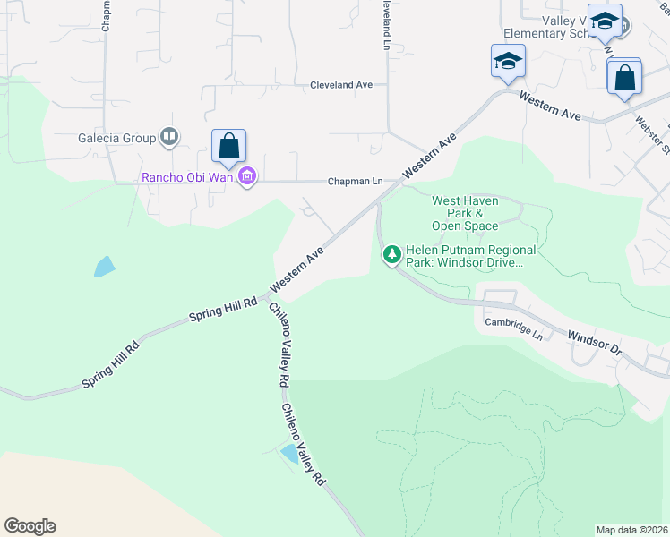 map of restaurants, bars, coffee shops, grocery stores, and more near 2715 Western Avenue in Petaluma