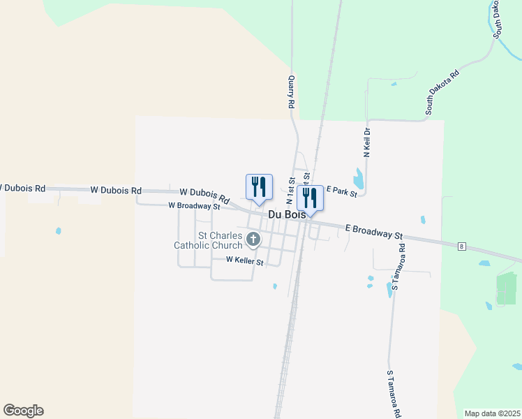 map of restaurants, bars, coffee shops, grocery stores, and more near 81 North 3rd Street in Du Bois