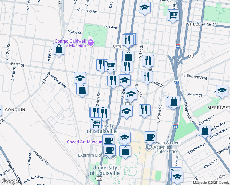 map of restaurants, bars, coffee shops, grocery stores, and more near 11 West Gaulbert Avenue in Louisville