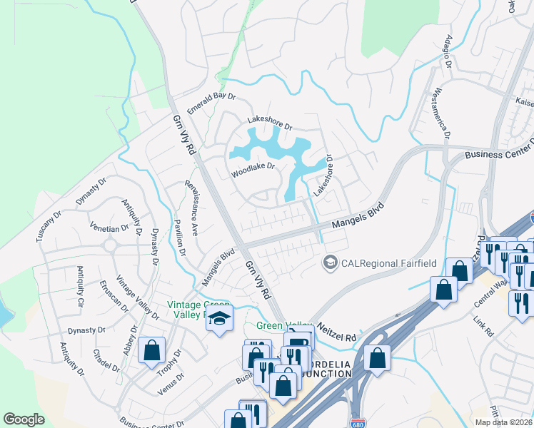 map of restaurants, bars, coffee shops, grocery stores, and more near 510 Crystal Rose Ct in Fairfield