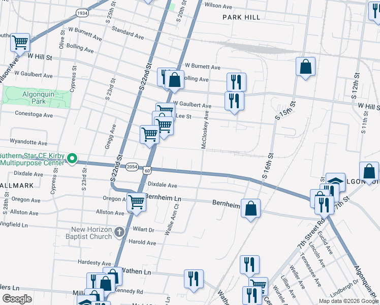 map of restaurants, bars, coffee shops, grocery stores, and more near 1811 La Salle Place in Louisville
