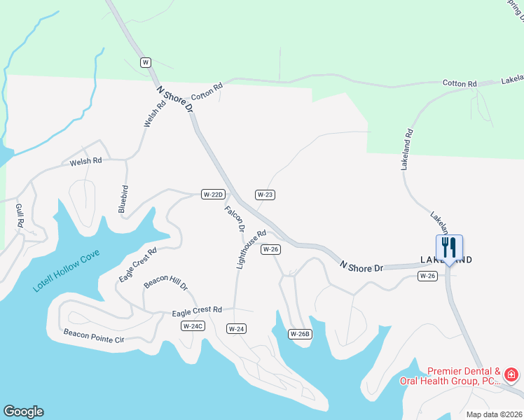 map of restaurants, bars, coffee shops, grocery stores, and more near 4 County Road W-23 in Lake Ozark