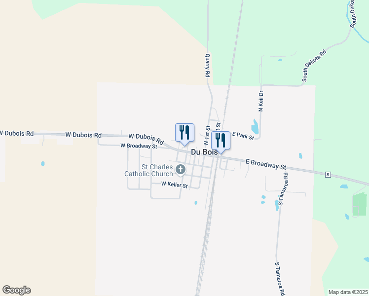 map of restaurants, bars, coffee shops, grocery stores, and more near 81 North 3rd Street in Du Bois