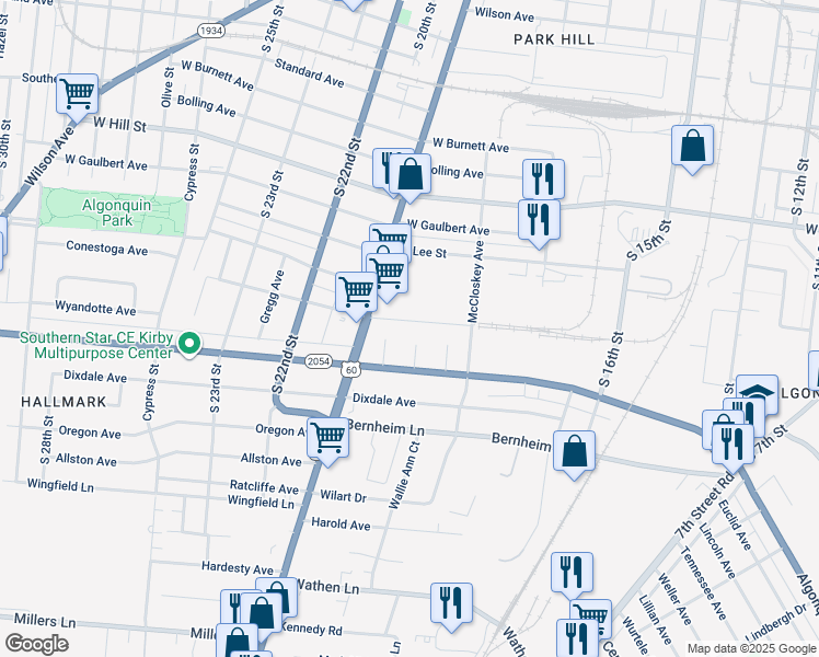 map of restaurants, bars, coffee shops, grocery stores, and more near 1808 La Salle Place in Louisville