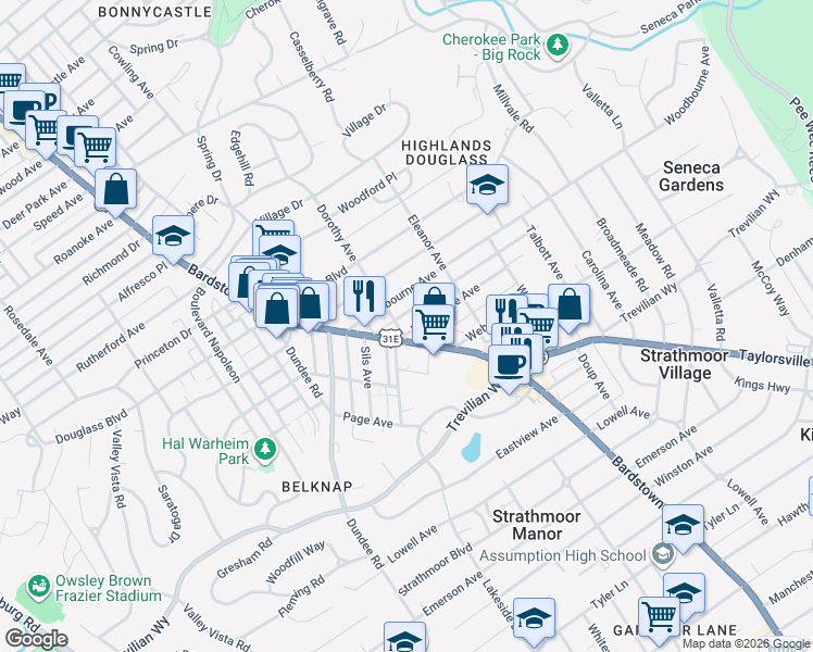 map of restaurants, bars, coffee shops, grocery stores, and more near 2311 Dorothy Avenue in Louisville