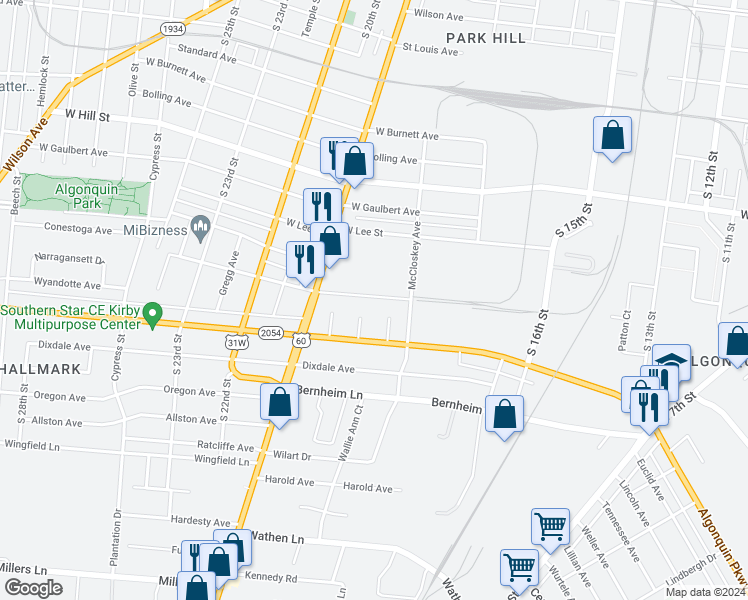 map of restaurants, bars, coffee shops, grocery stores, and more near 1811 La Salle Place in Louisville