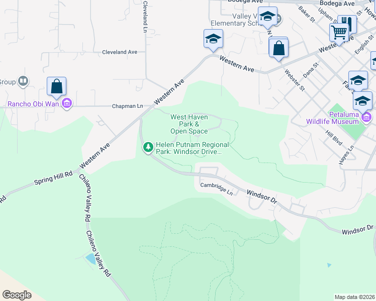 map of restaurants, bars, coffee shops, grocery stores, and more near 9 Bixby Court in Petaluma