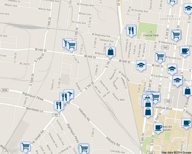 map of restaurants, bars, coffee shops, grocery stores, and more near 911 West Lee Street in Louisville