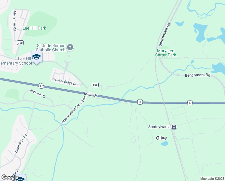 map of restaurants, bars, coffee shops, grocery stores, and more near 3338 Eagle Drive in Fredericksburg