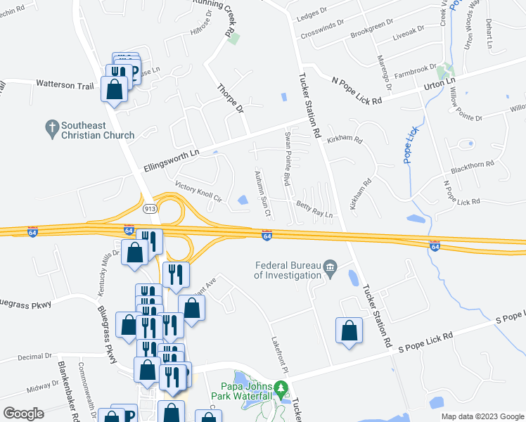 map of restaurants, bars, coffee shops, grocery stores, and more near 1302 Autumn Sun Court in Middletown